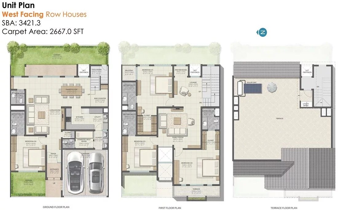 Floor plan of 4 BHK 3421 Sq. Ft. Row House in Sobha Oakshire, Bangalore