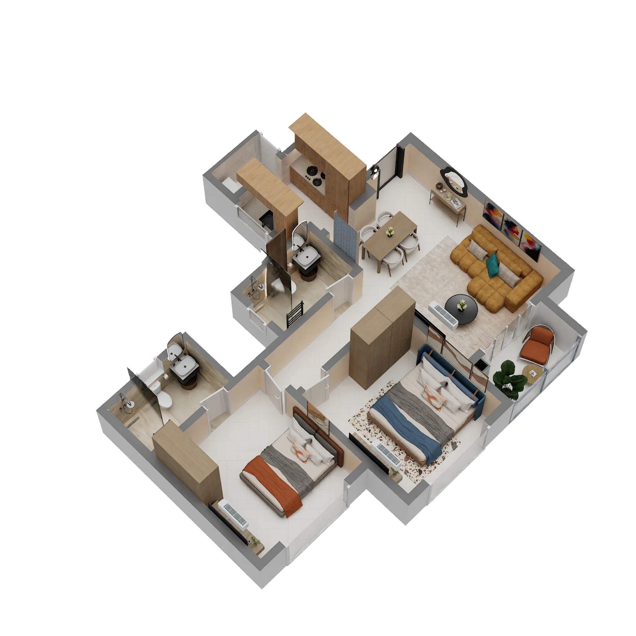 Floor plan of 2 BHK 1063 Sq. Ft. Apartment in Sobha One Residences, Bangalore