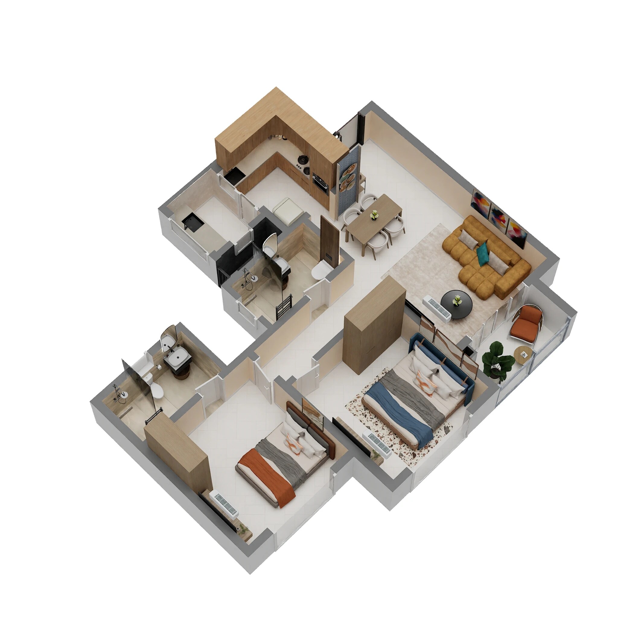 Floor plan of 2 BHK 1204 Sq. Ft. Apartment in Sobha One Residences, Bangalore