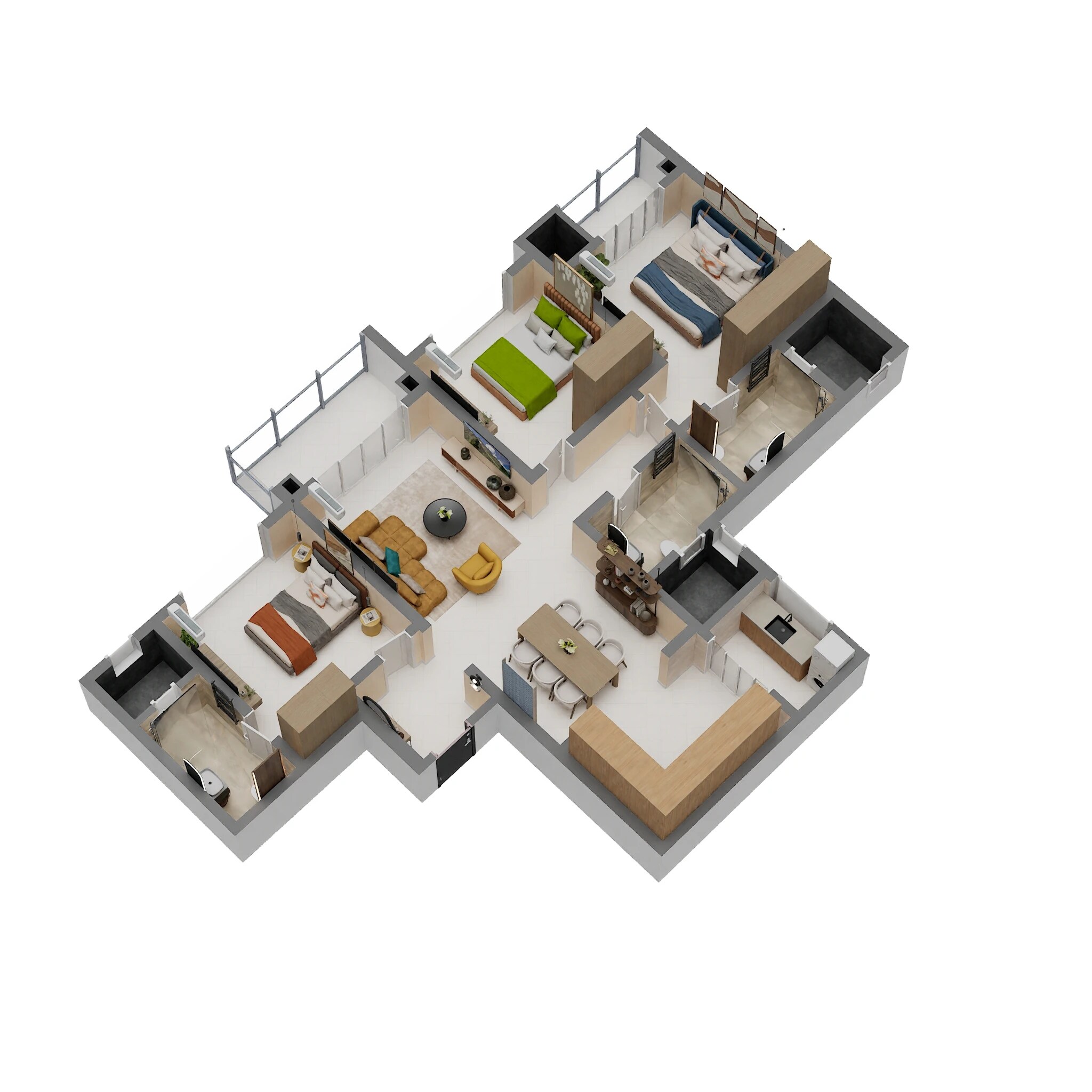 Floor plan of 3 BHK 1820 Sq. Ft. Apartment in Sobha One Residences, Bangalore