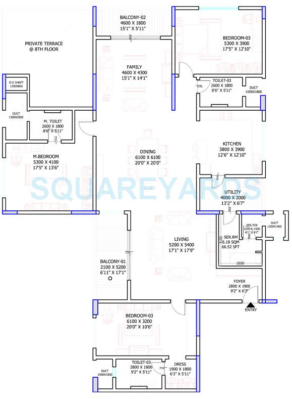Floor plan of 3 BHK 3155 Sq. Ft. Apartment in Sobha Petunia, Bangalore