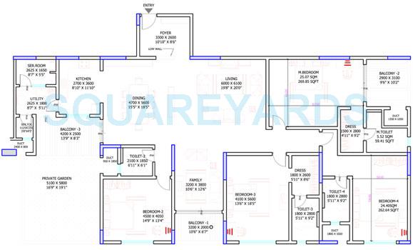 Floor plan of 4 BHK 3738 Sq. Ft. Apartment in Sobha Petunia, Bangalore