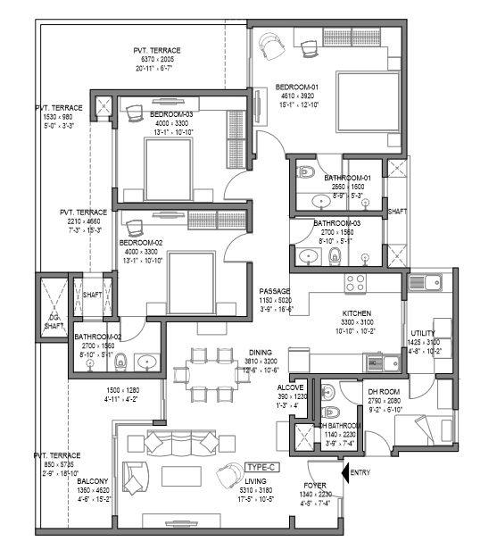 3 BHK 1853 Sq. Ft. Apartment in Sobha Royal Crest