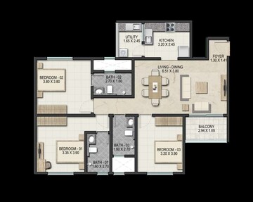  3 BHK Apartment at Sobha Royal Pavilion Phase 3, Sarjapur Road – for Rent