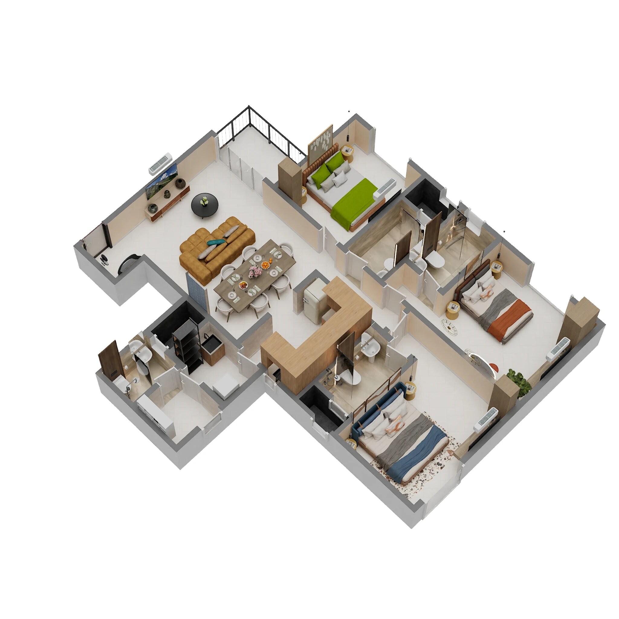 Floor plan of 3 BHK 1078 Sq. Ft. Apartment in Sobha Royal Pavilion Phase 6, Bangalore
