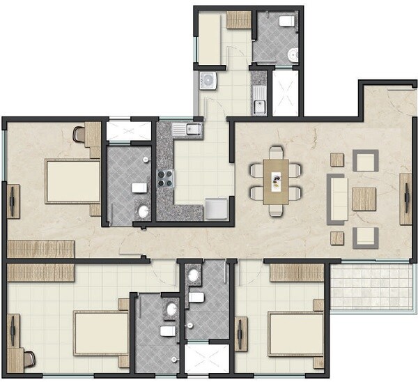 3 BHK 1078 Sq. Ft. Apartment