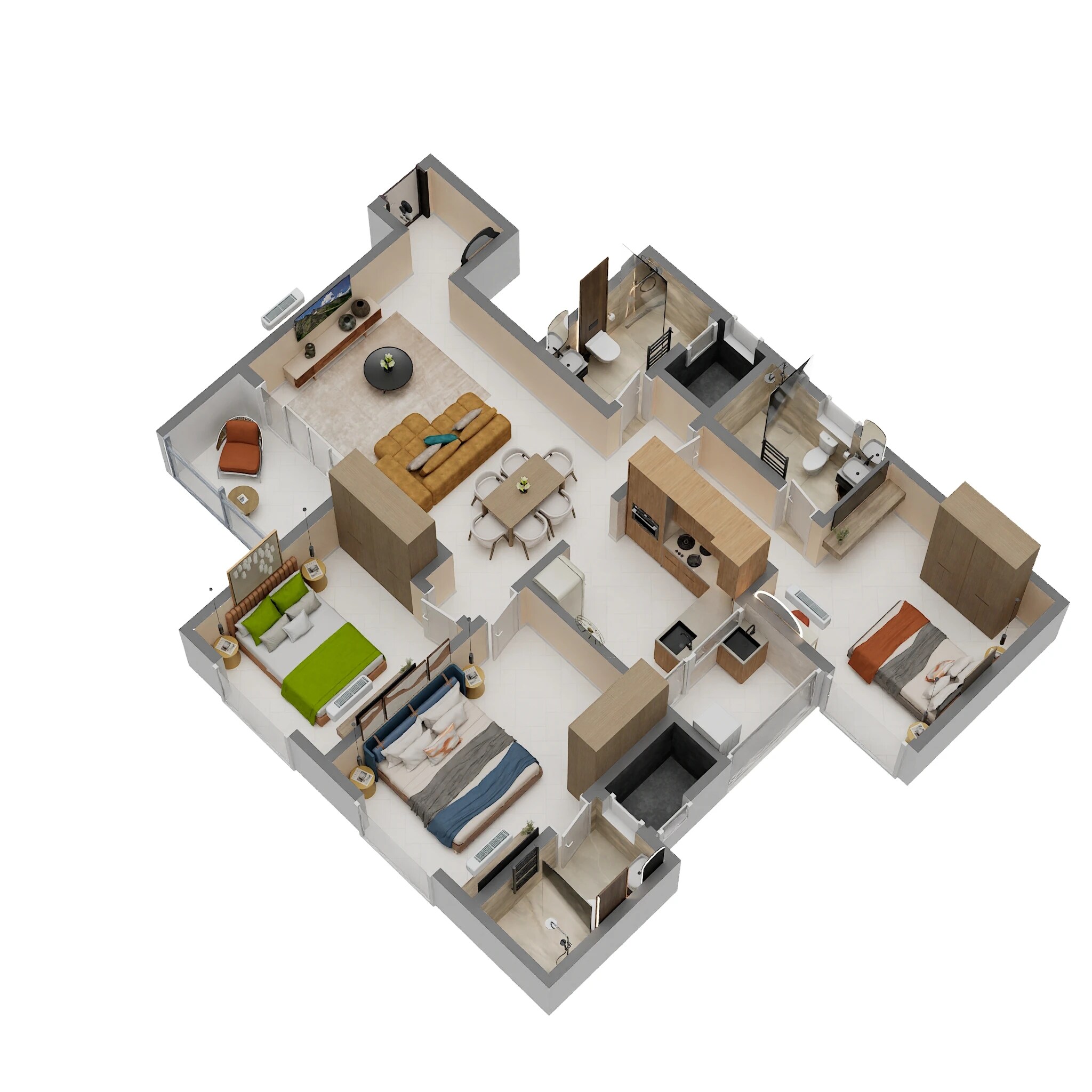 Floor plan of 3 BHK 1401 Sq. Ft. Apartment in Sobha Royal Pavilion Phase 6, Bangalore