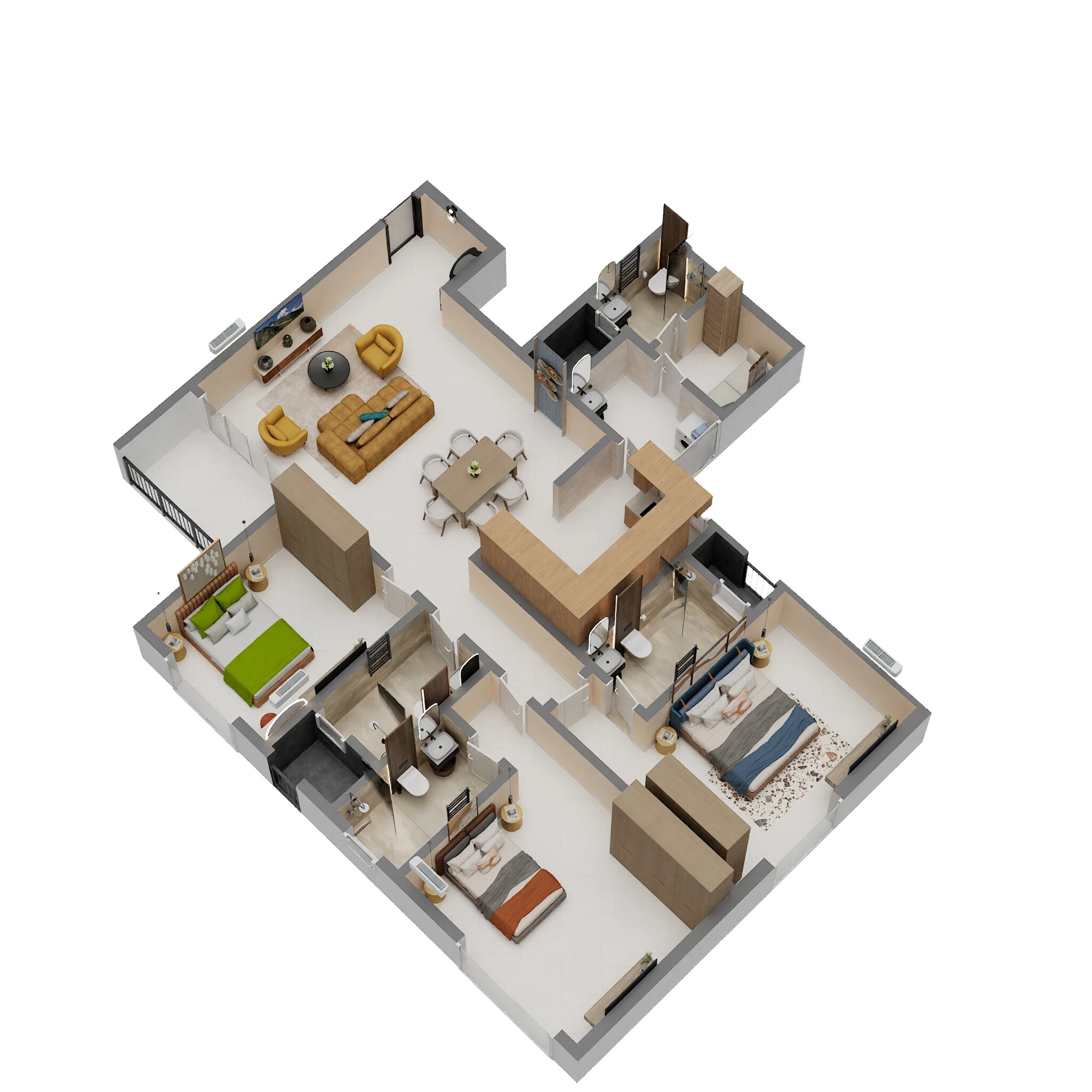 Floor plan of 3 BHK 1884 Sq. Ft. Apartment in Sobha Royal Pavilion Phase 7, Bangalore
