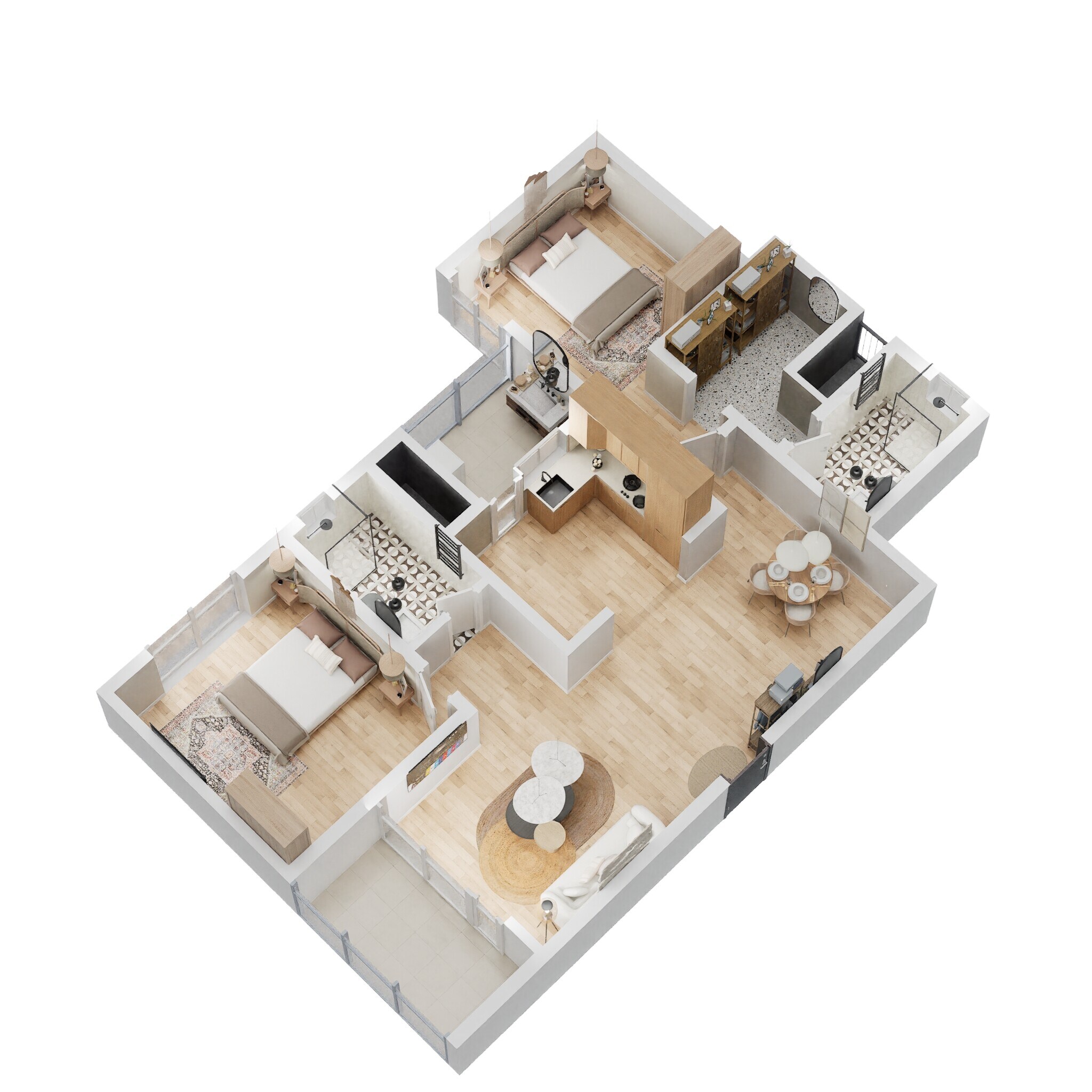 Floor plan of 2 BHK 1400 Sq. Ft. Apartment in Sobha Santorini, Bangalore