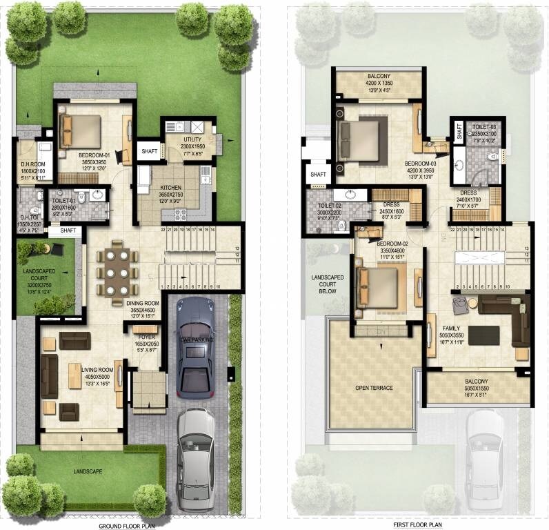 Floor plan of 3 BHK 2936 Sq. Ft. Villa in Sobha Silicon Oasis Rowhouses, Bangalore
