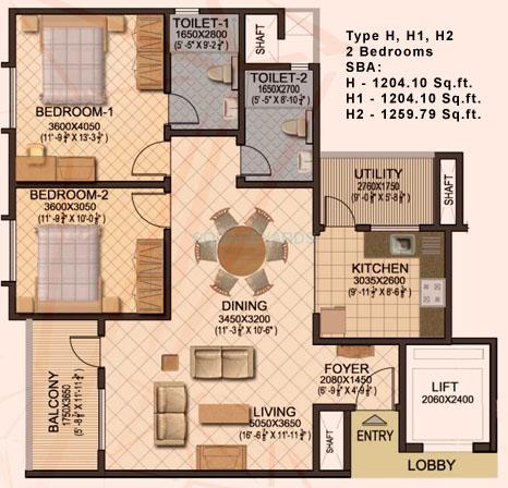 2 BHK 1260 Sq. Ft. Apartment