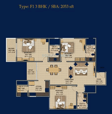 sobha sobha sunflower apartment 3bhk 2053sqft 1