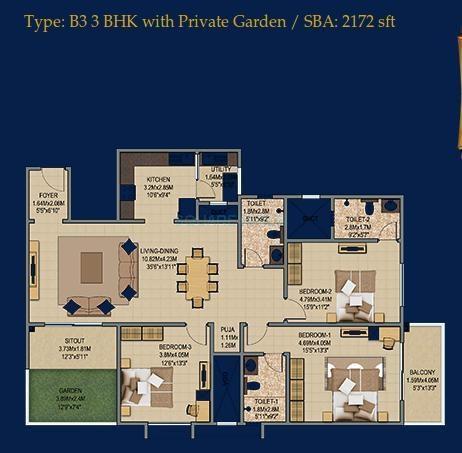 Floor plan of 4 BHK 2712 Sq. Ft. Apartment in Sobha Sunflower, Bangalore