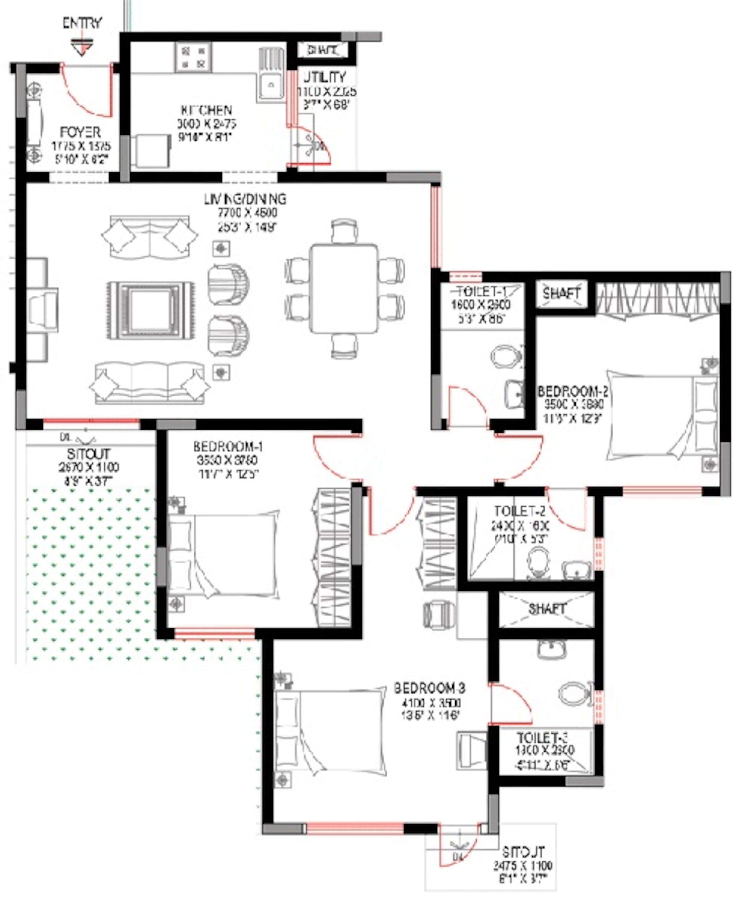 sobha sunbeam 2 apartment 3 bhk 1909sqft 20215603165640
