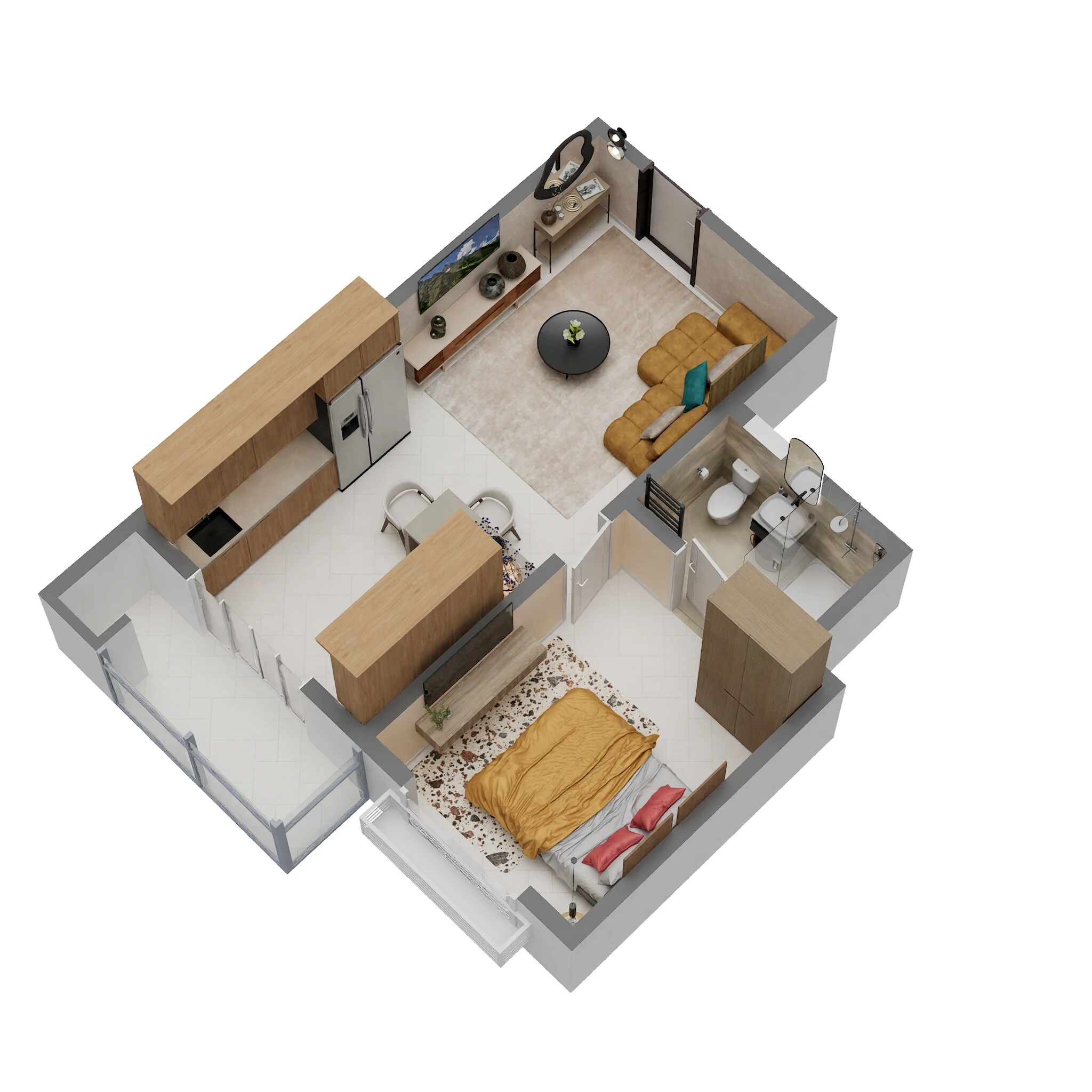 Floor plan of 1 BHK 645 Sq. Ft. Apartment in Sobha Tropical Greens Phase 22 Wing 23 And 24, Bangalore