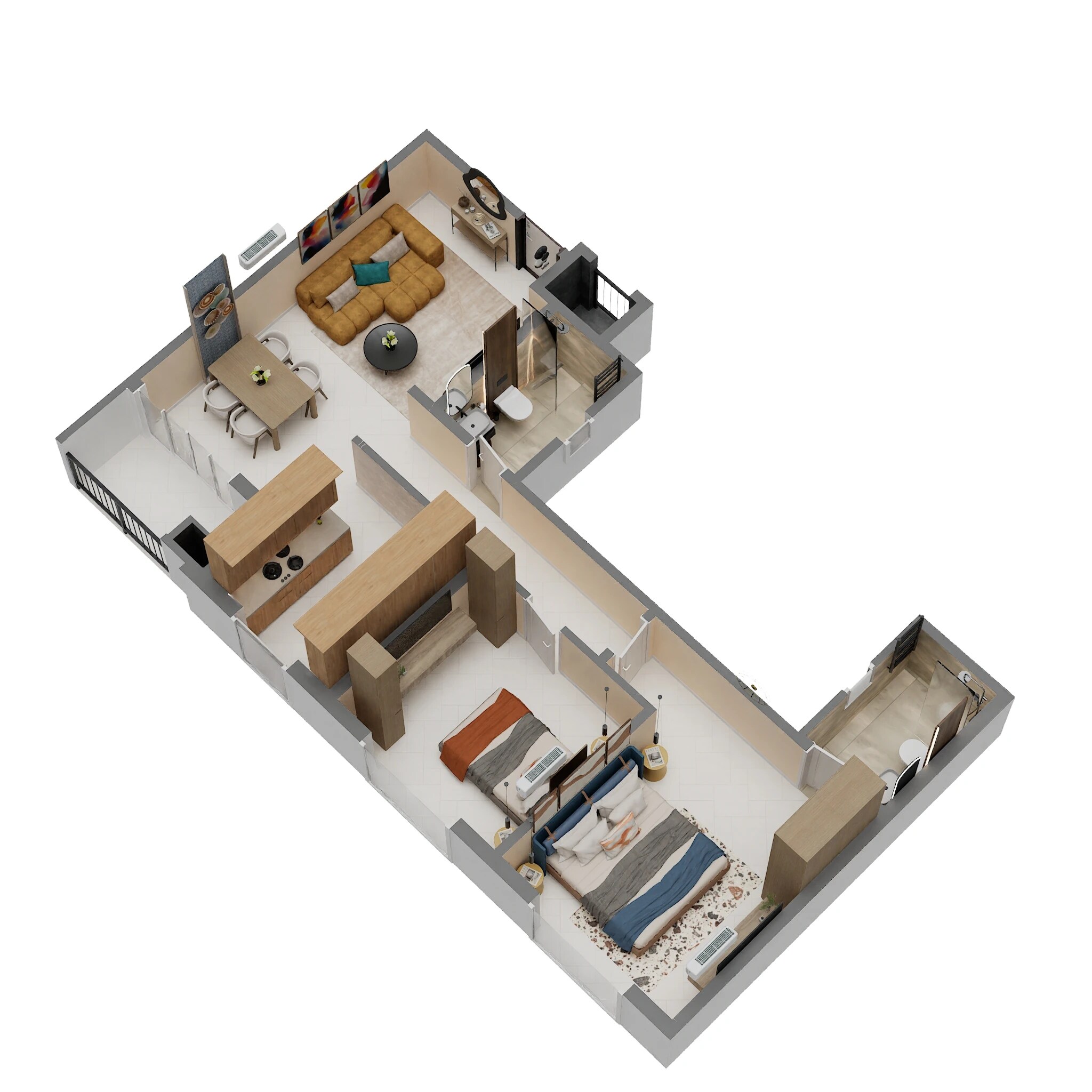 Floor plan of 2 BHK 1007 Sq. Ft. Apartment in Sobha Tropical Greens Phase 22 Wing 23 And 24, Bangalore