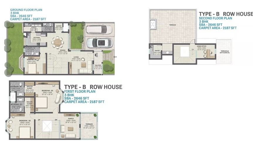 Floor plan of 3 BHK 2646 Sq. Ft. Row House in Sobha Victoria Park, Bangalore