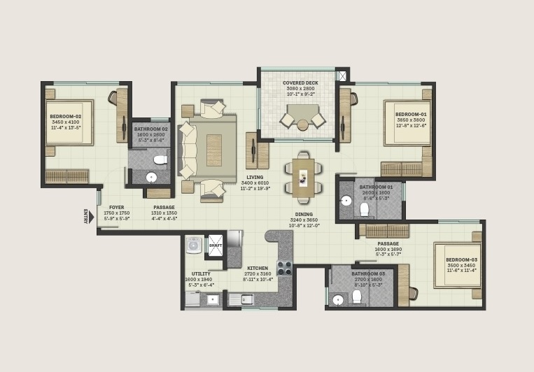 3 BHK 1817 Sq. Ft. Apartment in Sobha Windsor