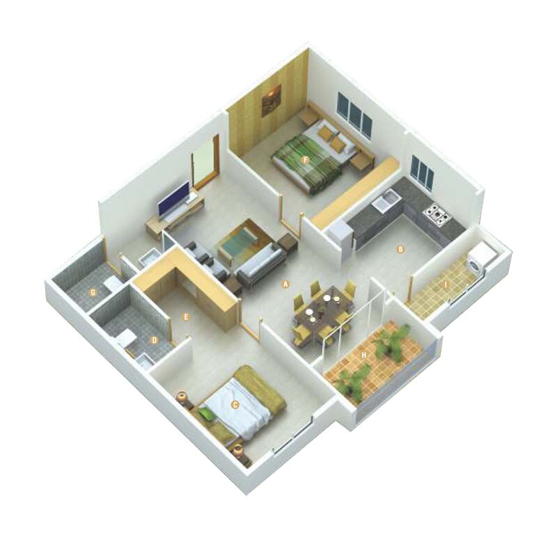 Floor plan of 2 BHK 1165 Sq. Ft. Apartment in Sohan Fortune, Bangalore