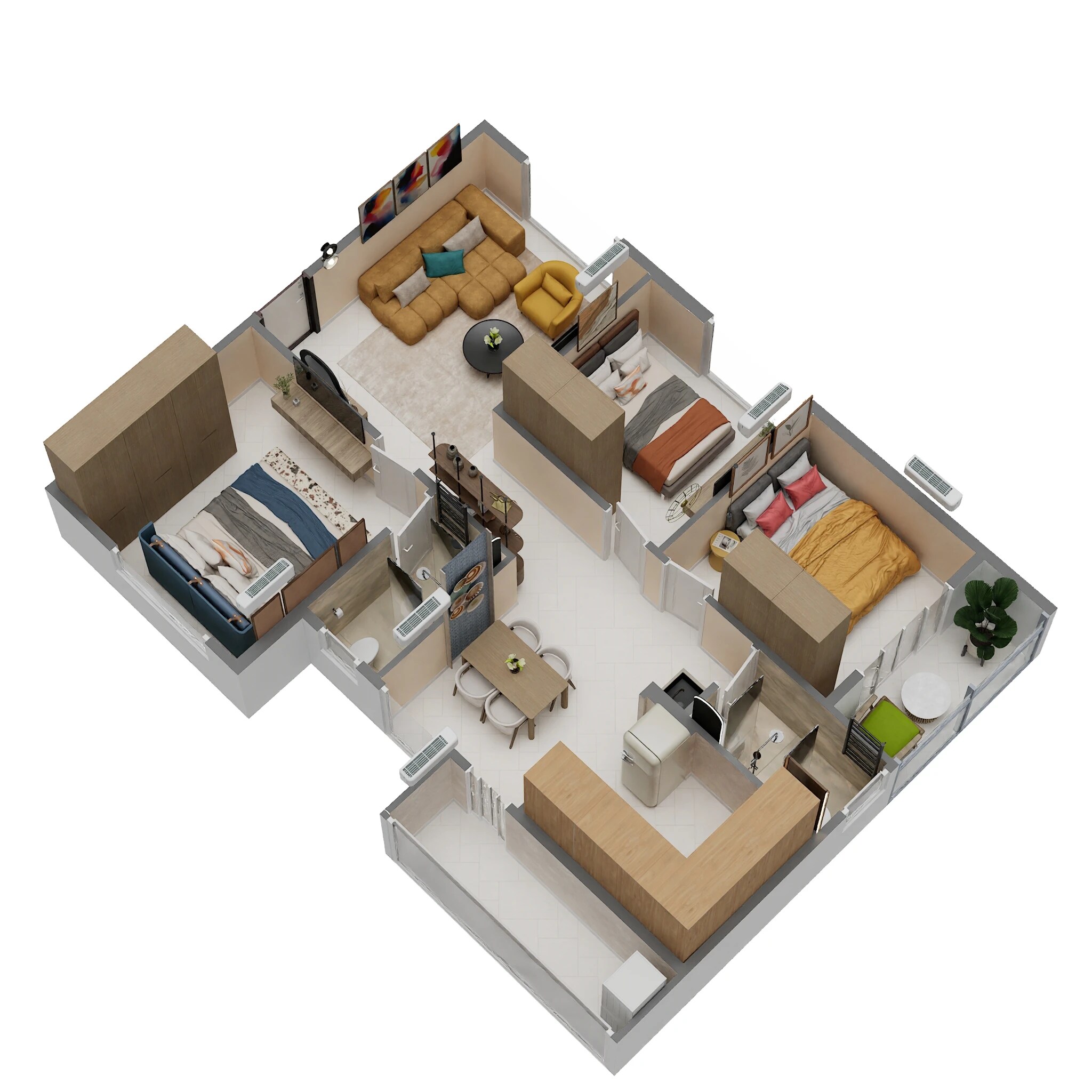 Floor plan of 3 BHK Apartment - 1245 sq. ft. in Son Aavya Homes, Bangalore