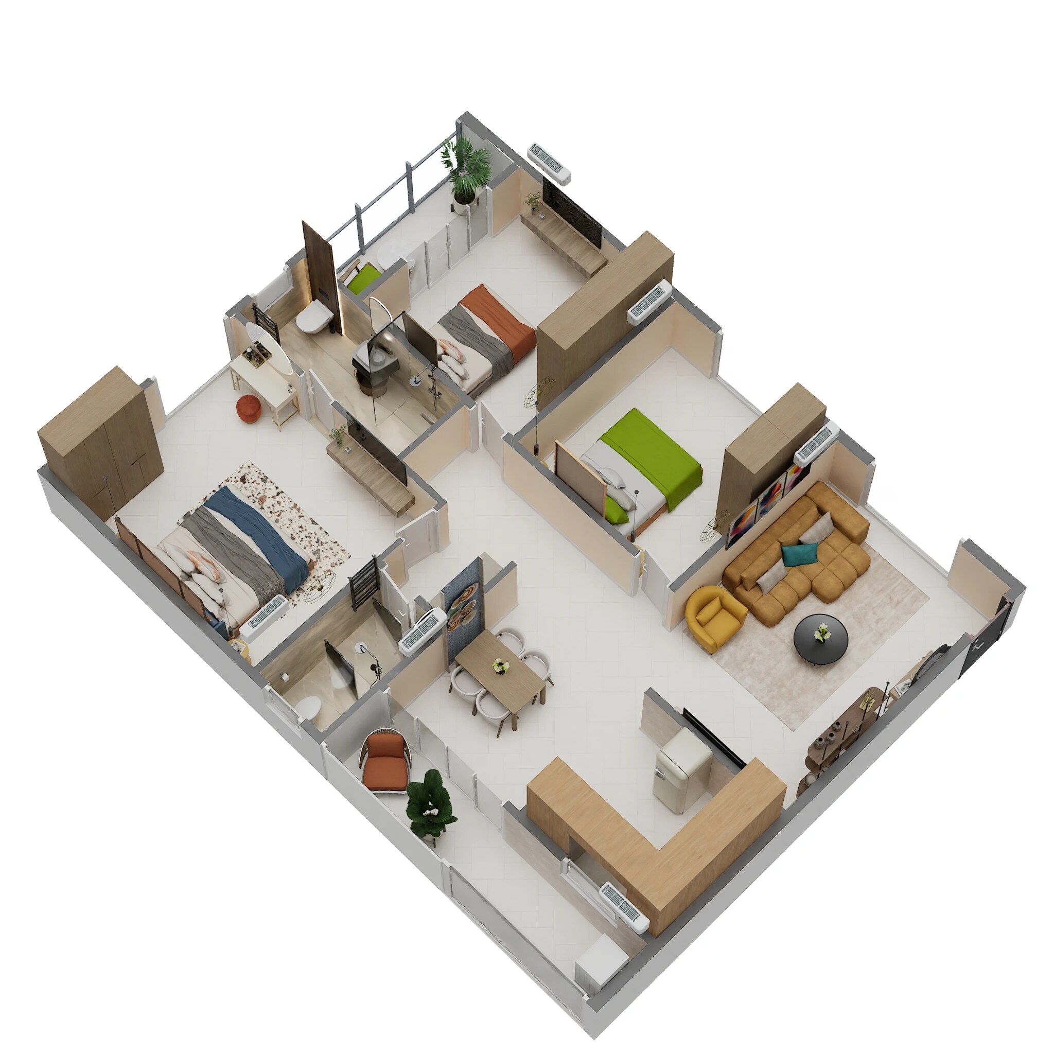 Floor plan of 3 BHK Apartment - 1475 sq. ft. in Son Aavya Homes, Bangalore