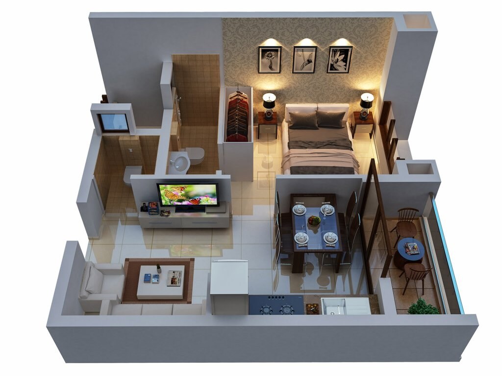 Floor plan of 1 BHK 531 Sq. Ft. Apartment in Sona Vistaas, Bangalore