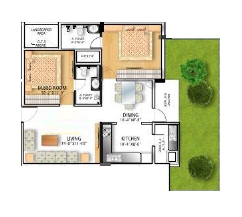 Floor plan of 2 BHK 1045 Sq. Ft. Apartment in Soundarya Paradise, Bangalore