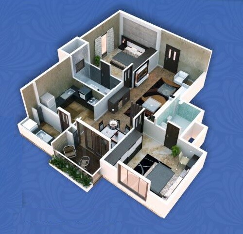 Floor plan of 2 BHK 1260 Sq. Ft. Apartment in Soundarya Paradise, Bangalore