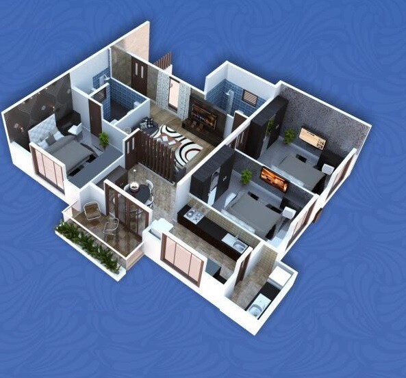 Floor plan of 3 BHK 1685 Sq. Ft. Apartment in Soundarya Paradise, Bangalore