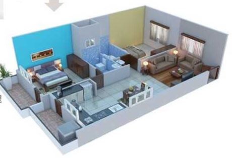 Floor plan of 2 BHK 1170 Sq. Ft. Apartment in South Park, Bangalore
