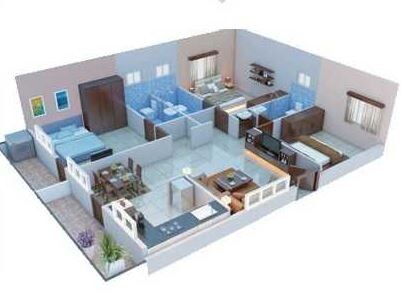 Floor plan of 3 BHK 1525 Sq. Ft. Apartment in South Park, Bangalore