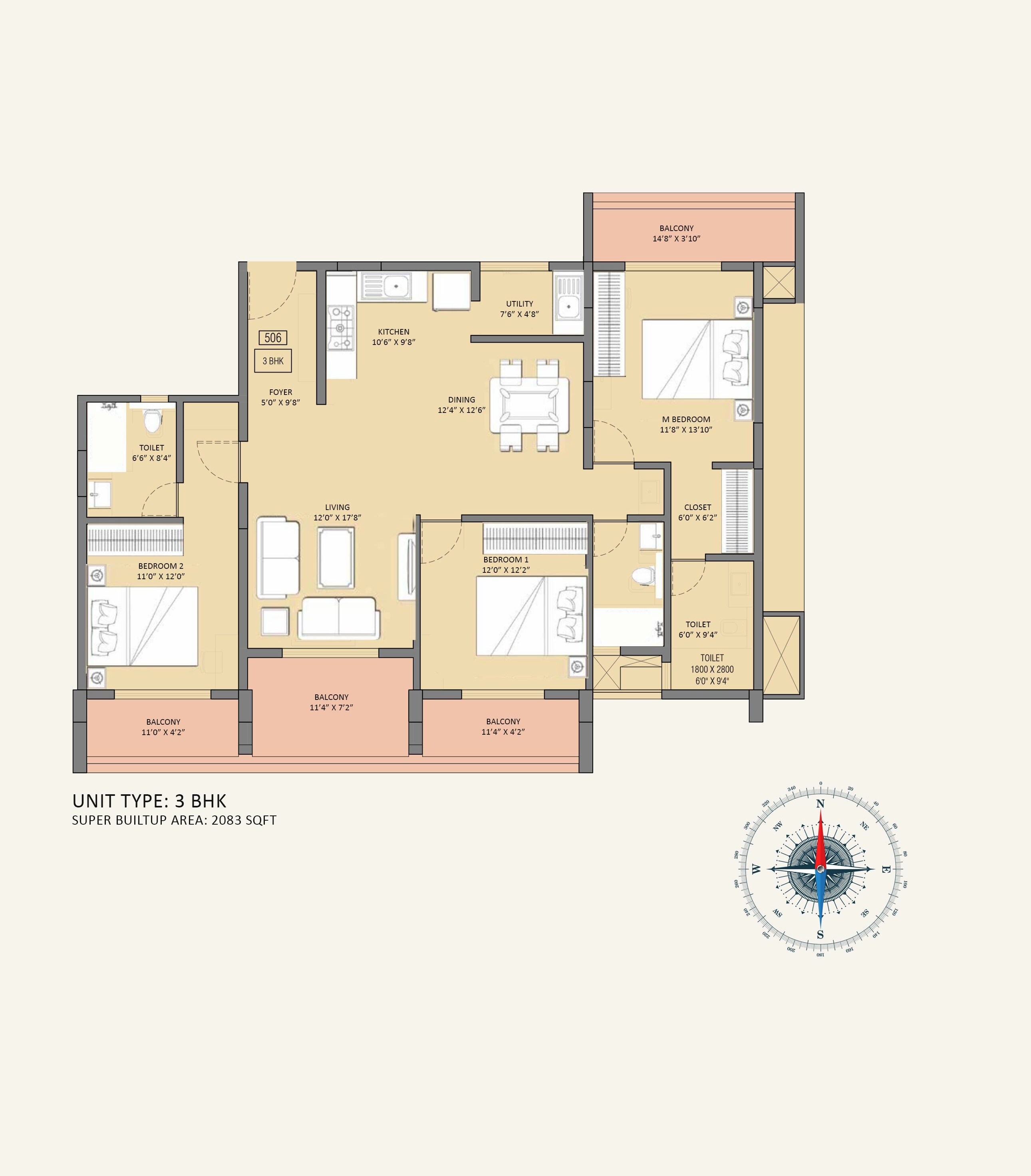 3 BHK 2083 Sq. Ft. Apartment