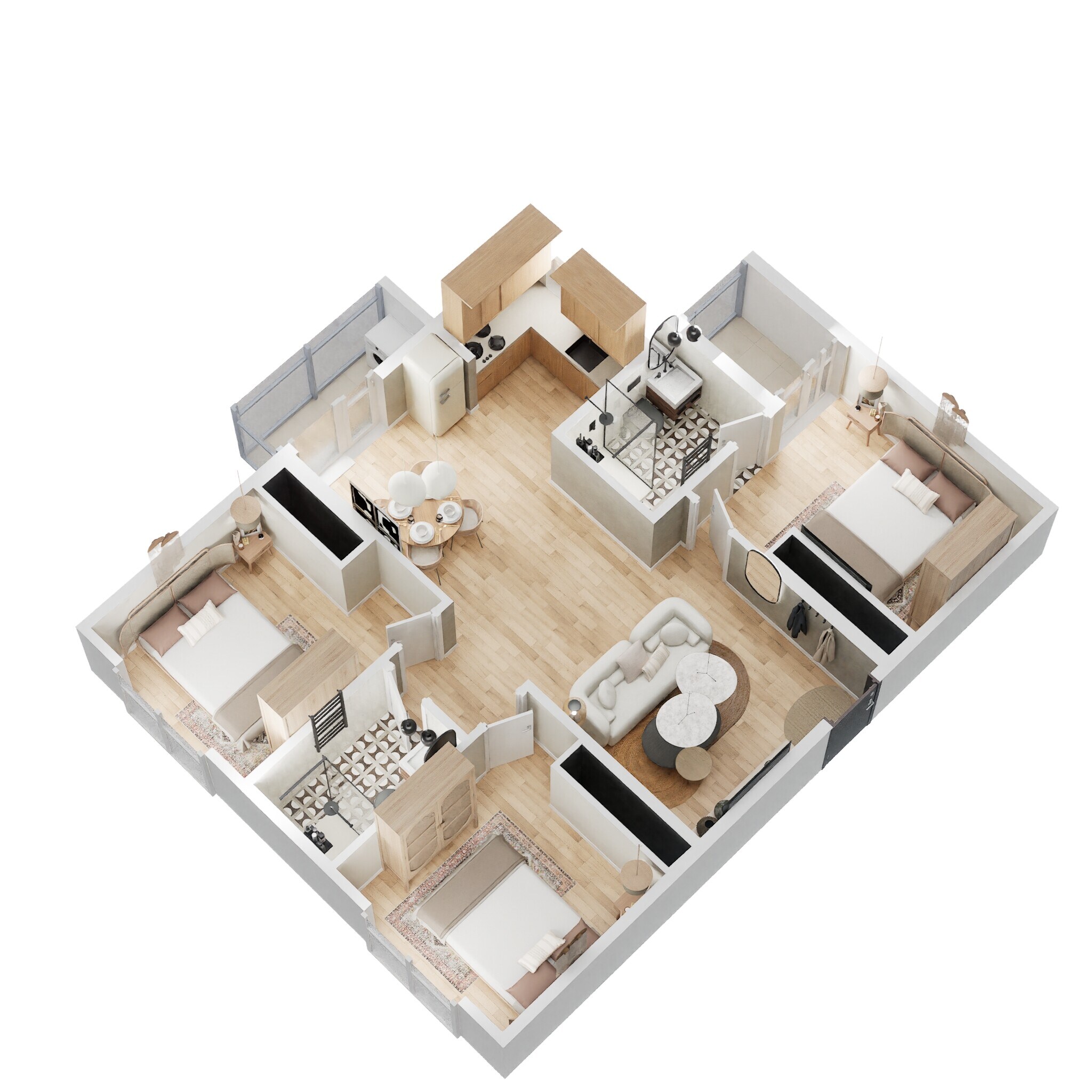 Floor plan of 3 BHK 899 Sq. Ft. Apartment in Sowparnika Ashiyana, Bangalore