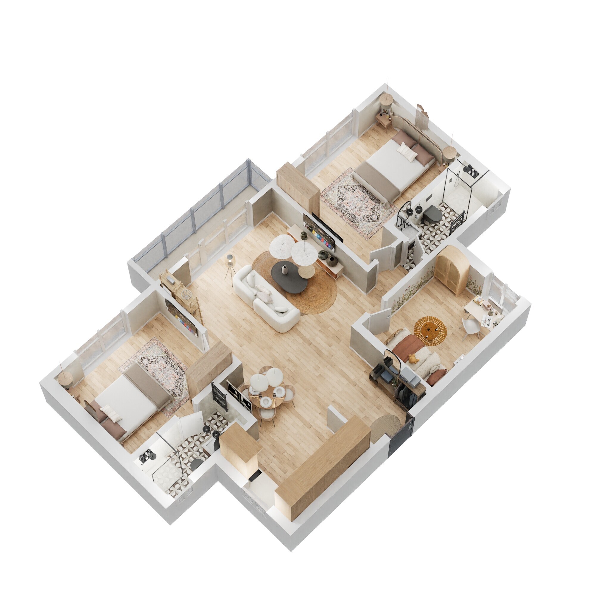Floor plan of 2 BHK 733 Sq. Ft. Apartment in Sowparnika Ashiyana, Bangalore