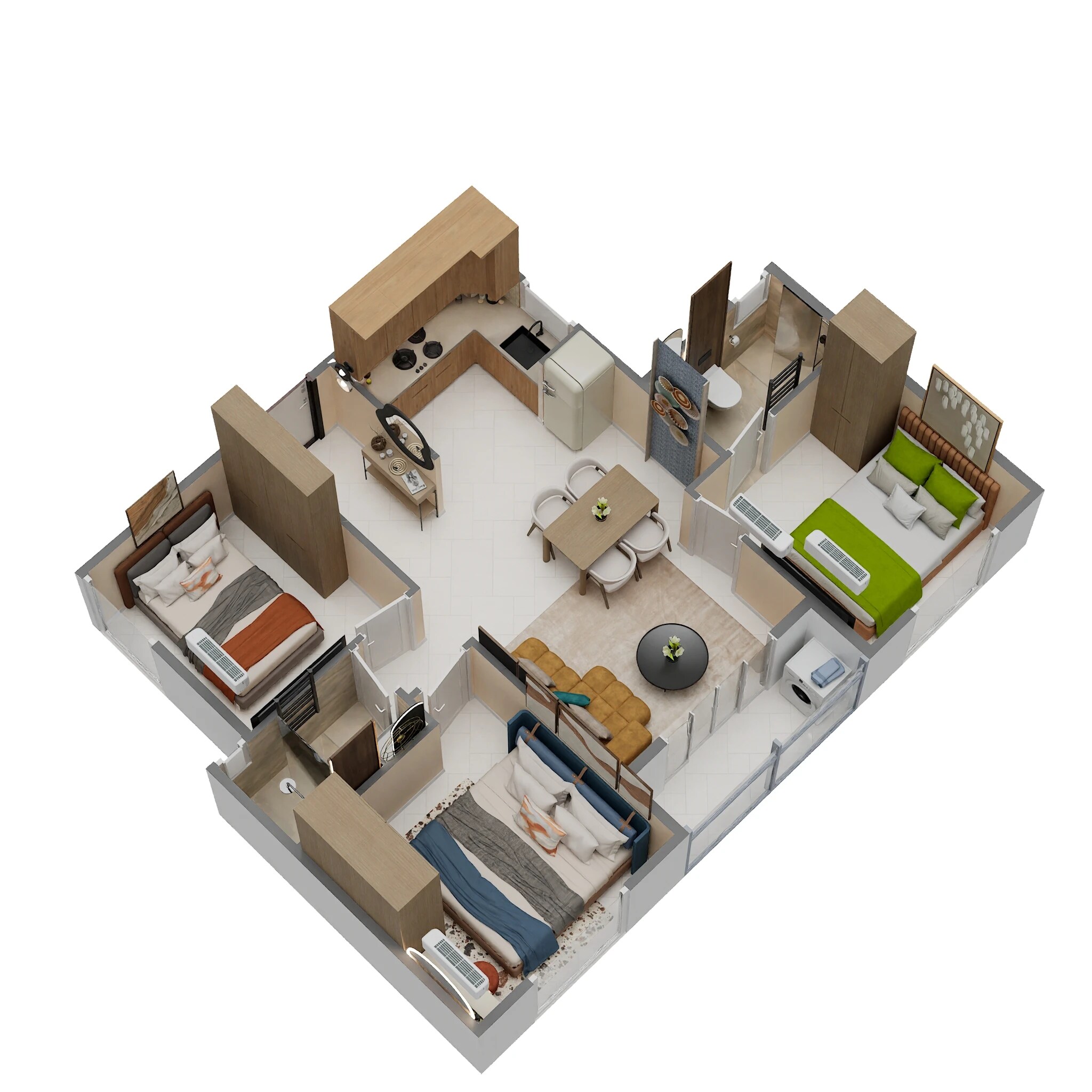 3 BHK 845 Sq. Ft. Apartment