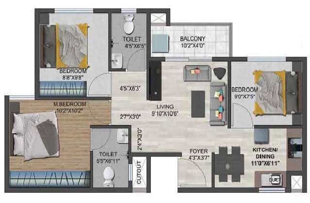 sowparnika flamenco apartment 3bhk 907sqft 1