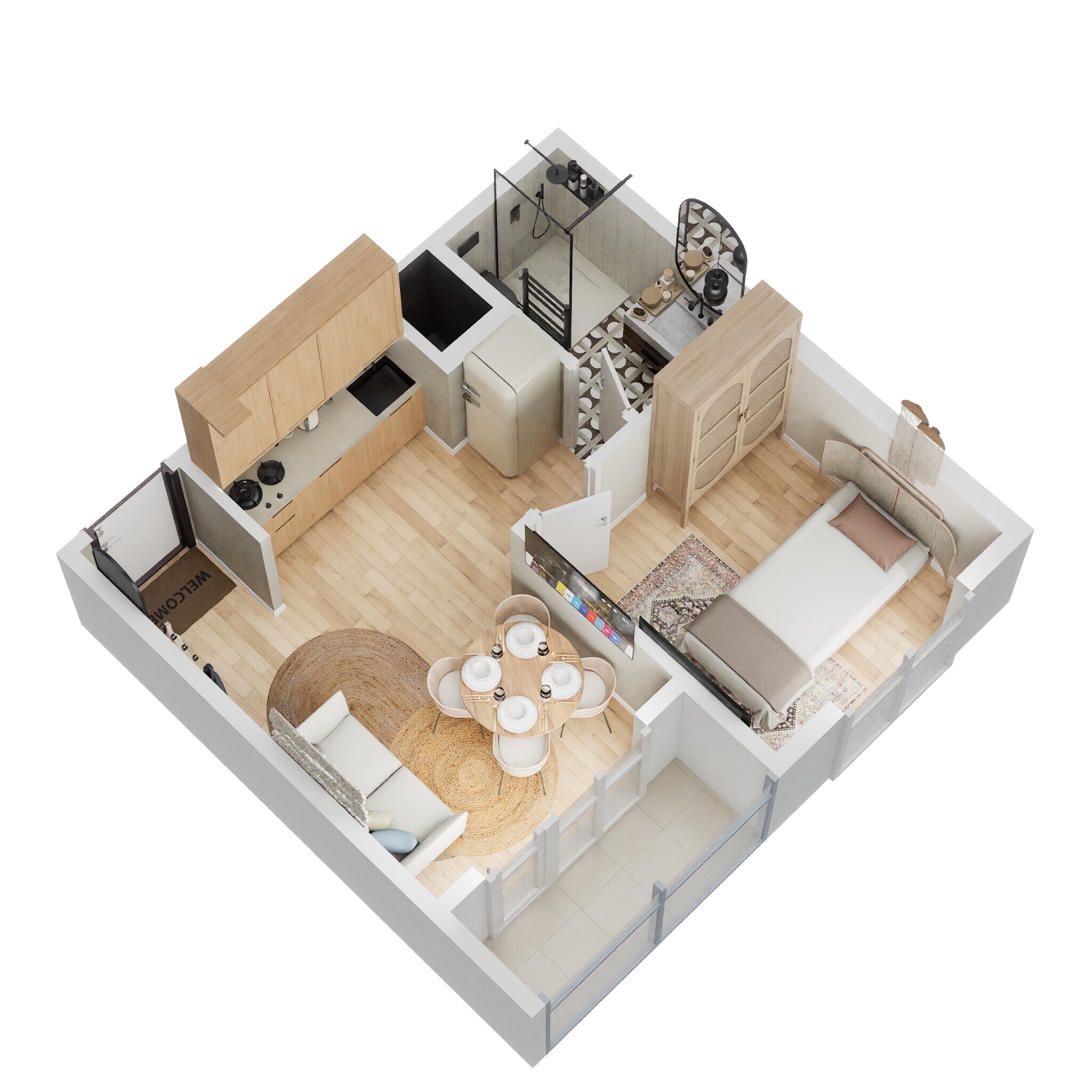 Floor plan of 1 BHK 464 Sq. Ft. Apartment in Sowparnika Indraprastha, Bangalore