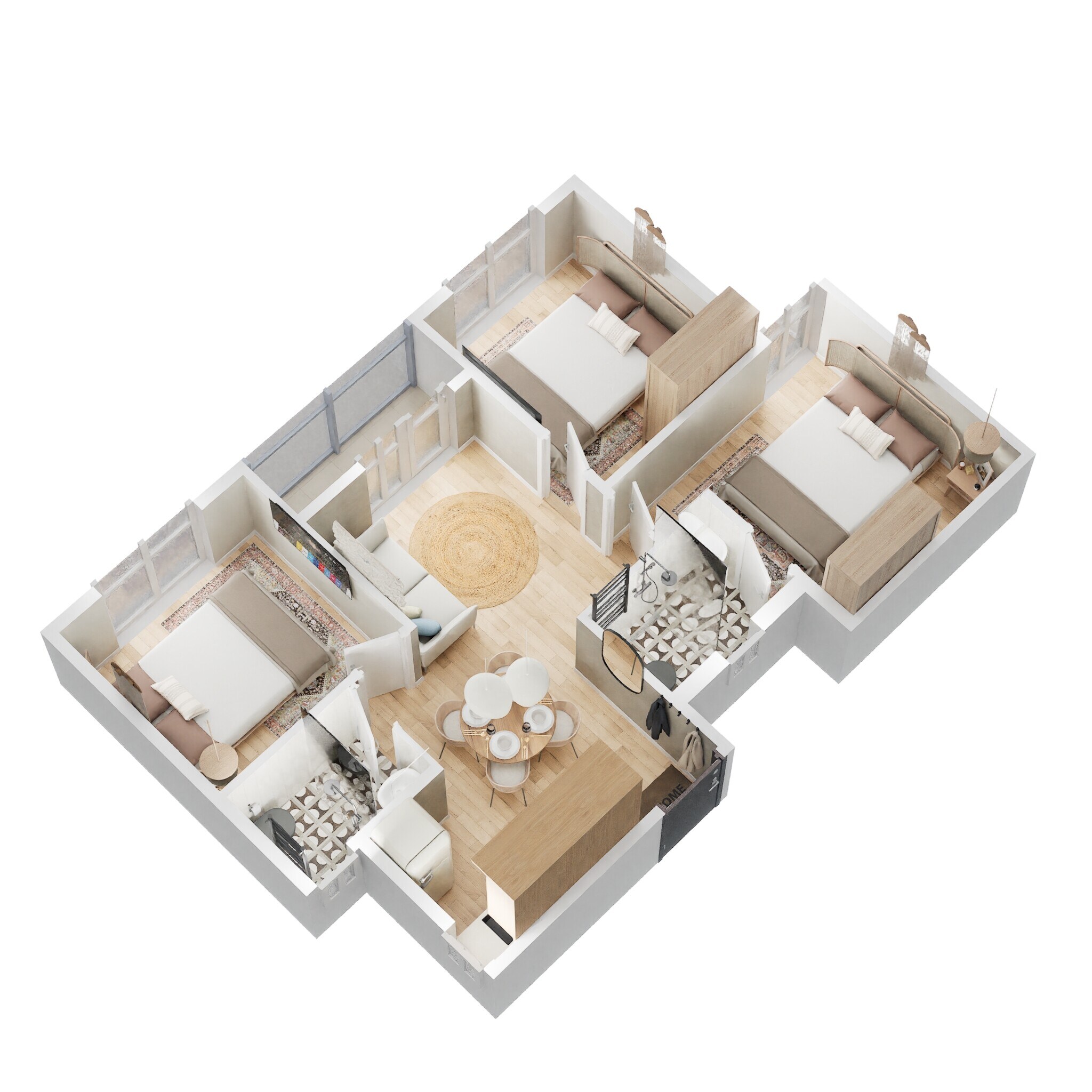 Floor plan of 3 BHK 884 Sq. Ft. Apartment in Sowparnika Indraprastha, Bangalore