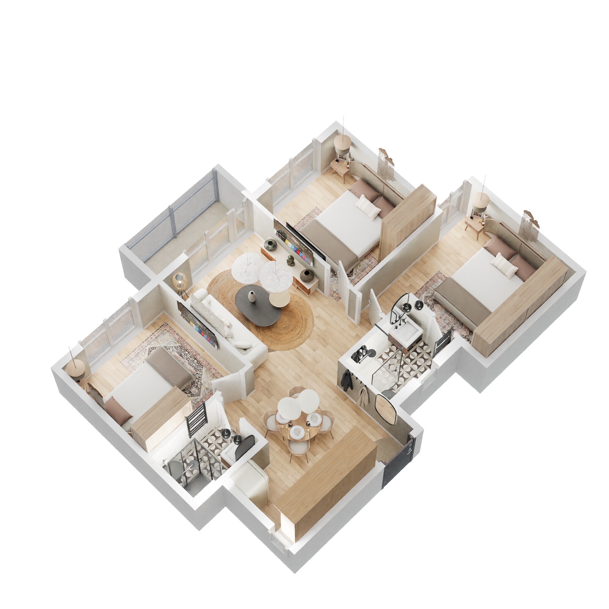 Floor plan of 3 BHK 942 Sq. Ft. Apartment in Sowparnika Indraprastha, Bangalore