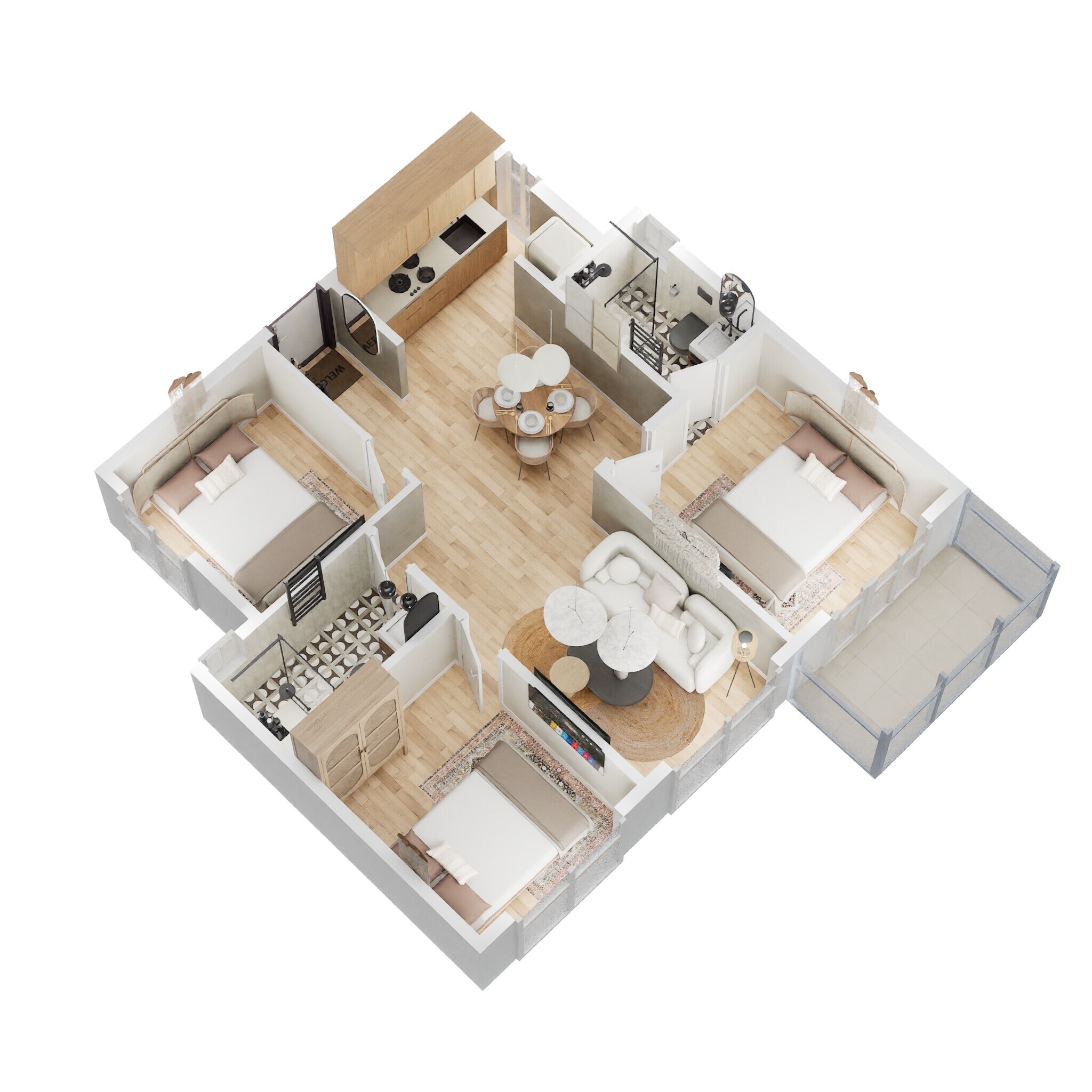 Floor plan of 3 BHK 978 Sq. Ft. Apartment in Sowparnika Indraprastha, Bangalore