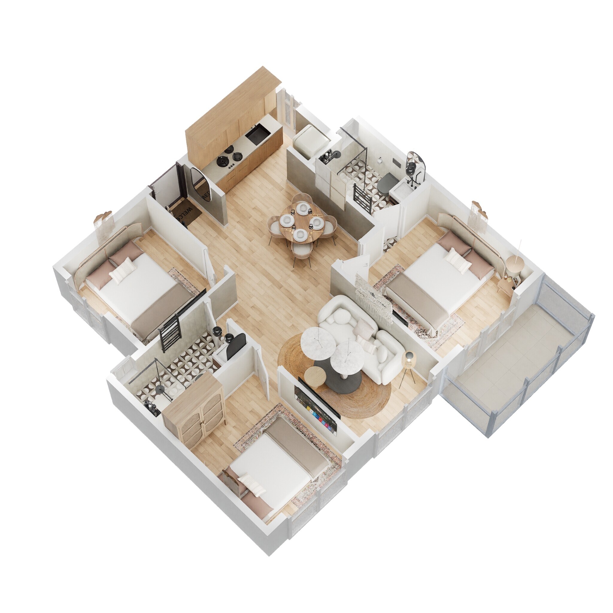 Floor plan of 3 BHK 995 Sq. Ft. Apartment in Sowparnika Indraprastha, Bangalore