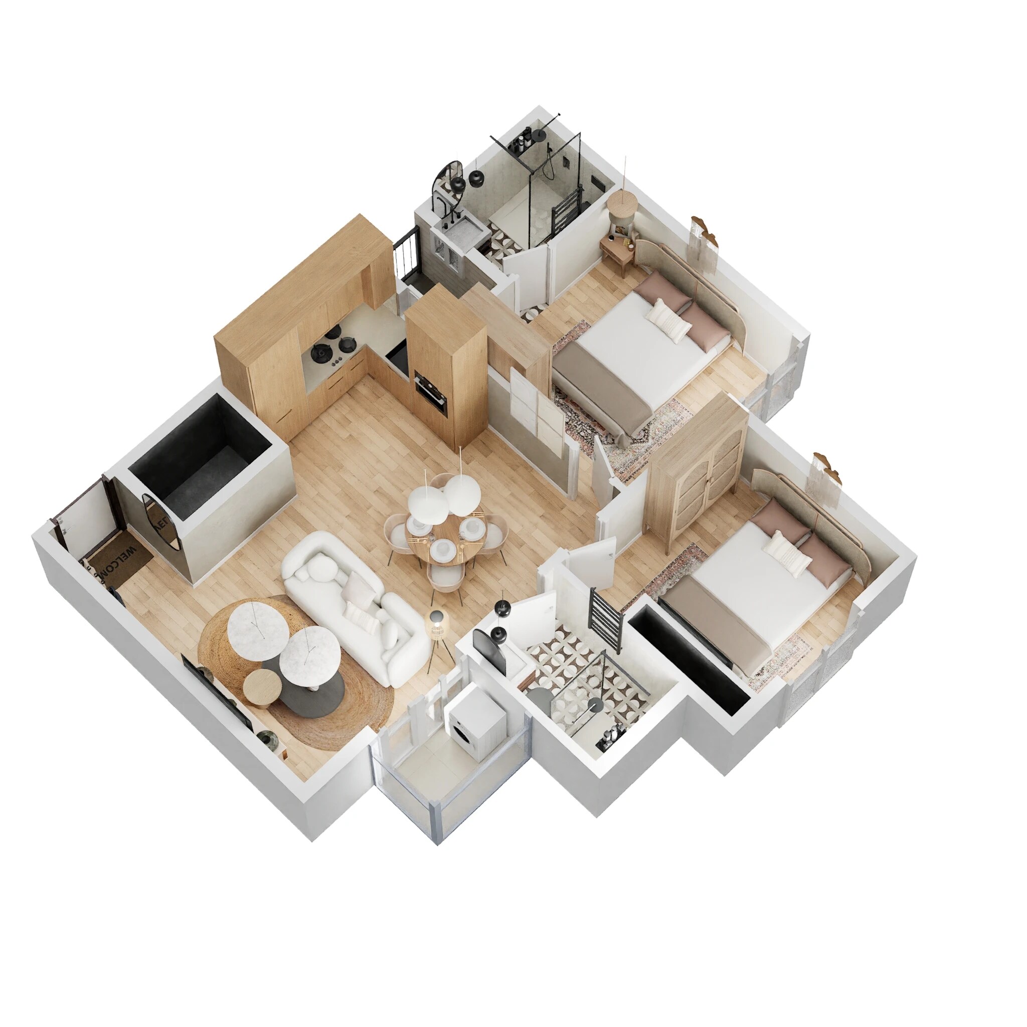 Floor plan of 2 BHK 802 Sq. Ft. Apartment in Sowparnika Pranathi, Bangalore