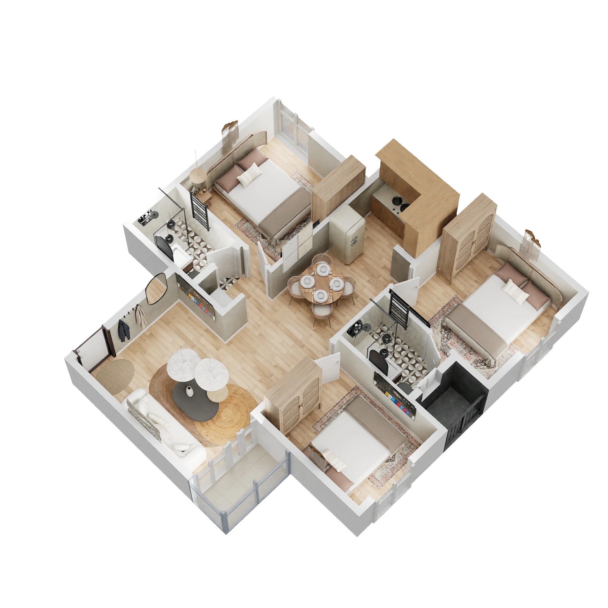 Floor plan of 3 BHK 973 Sq. Ft. Apartment in Sowparnika Pranathi, Bangalore