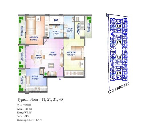 Floor plan of 2 BHK 1116 Sq. Ft. Apartment in Sowparnika Sanvi Phase II, Bangalore