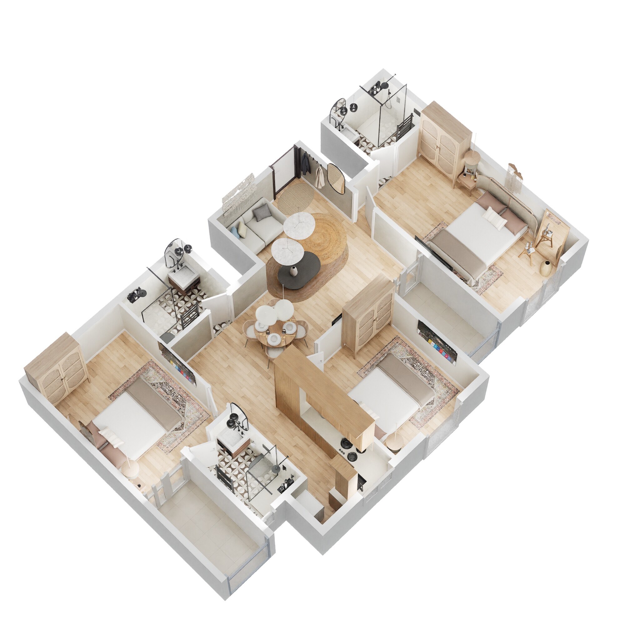 Floor plan of 3 BHK 1245 Sq. Ft. Apartment in Sowparnika The Columns, Bangalore