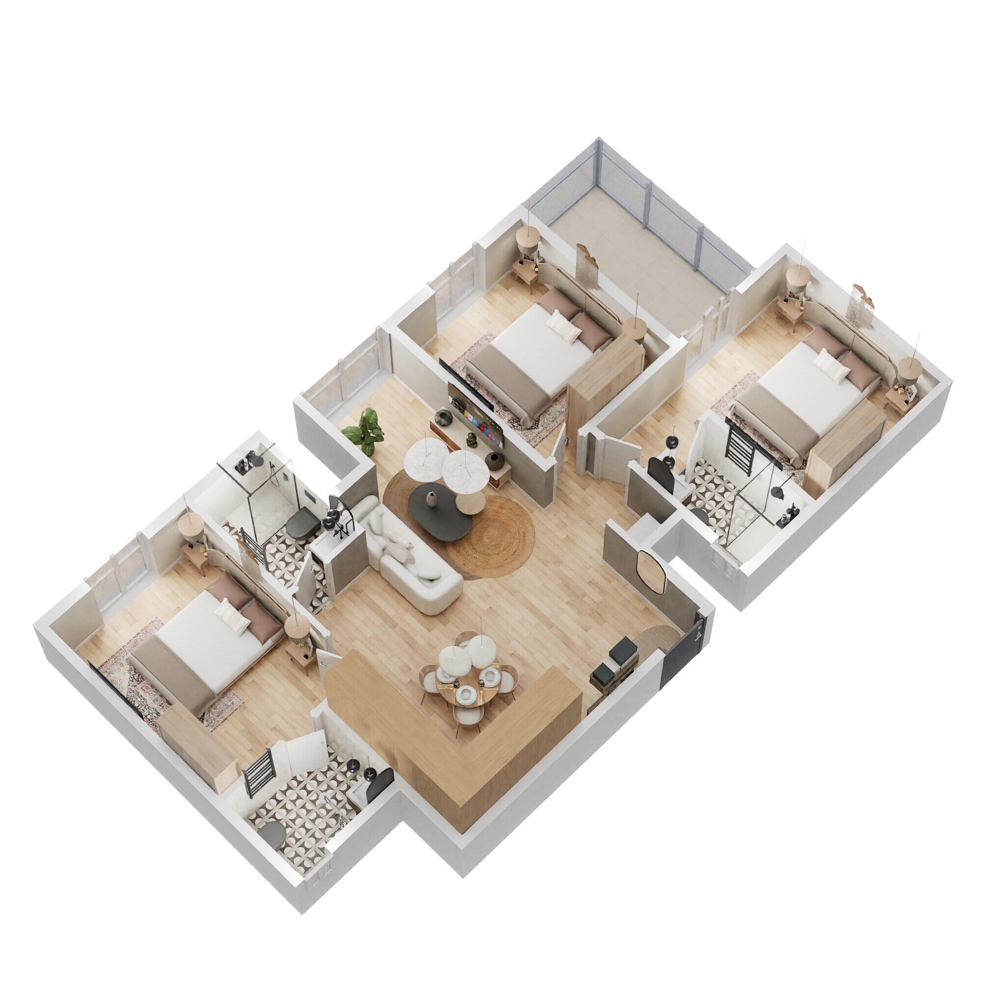 Floor plan of 3 BHK 1305 Sq. Ft. Apartment in Sowparnika The Columns, Bangalore