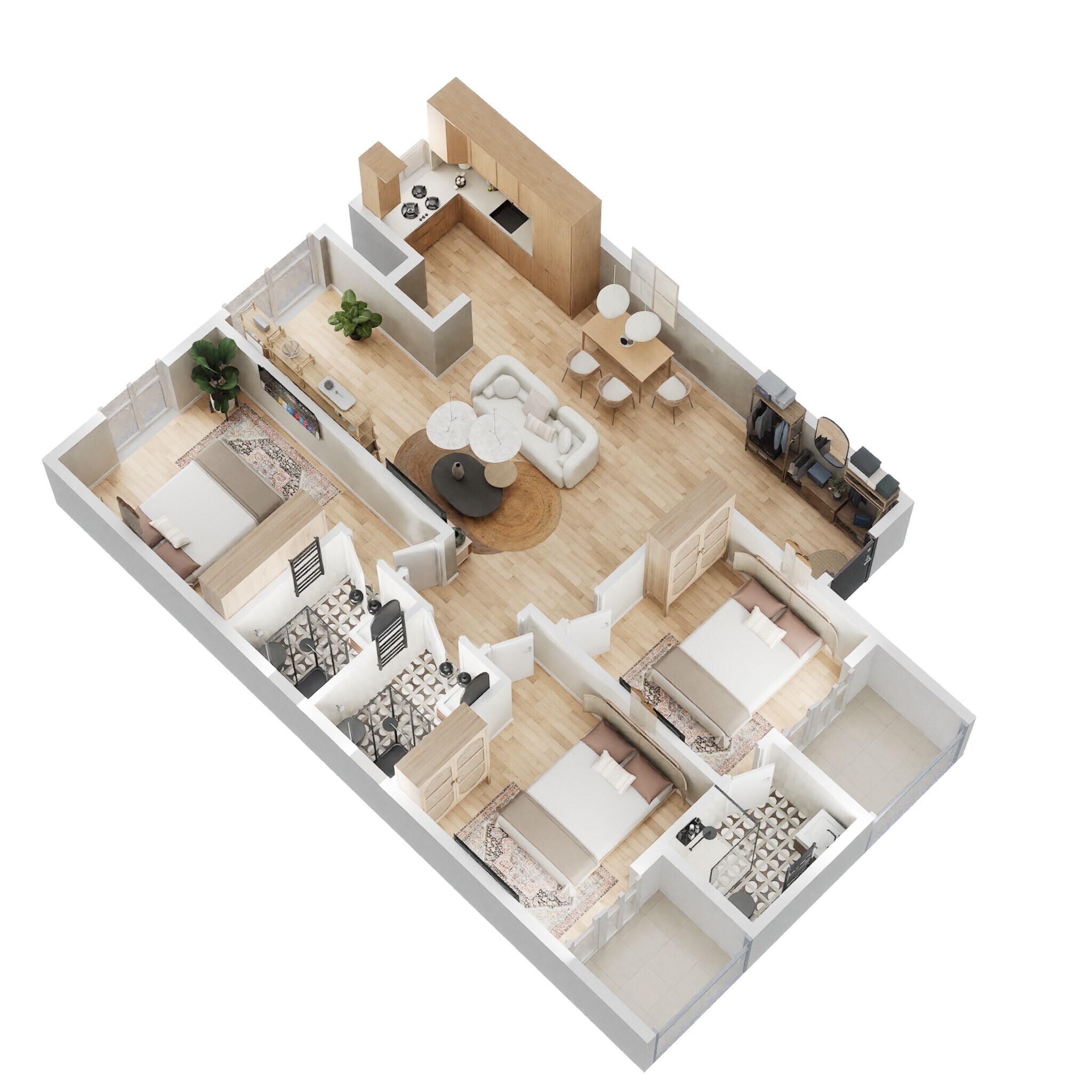 Floor plan of 3 BHK 1383 Sq. Ft. Apartment in Sowparnika The Columns, Bangalore