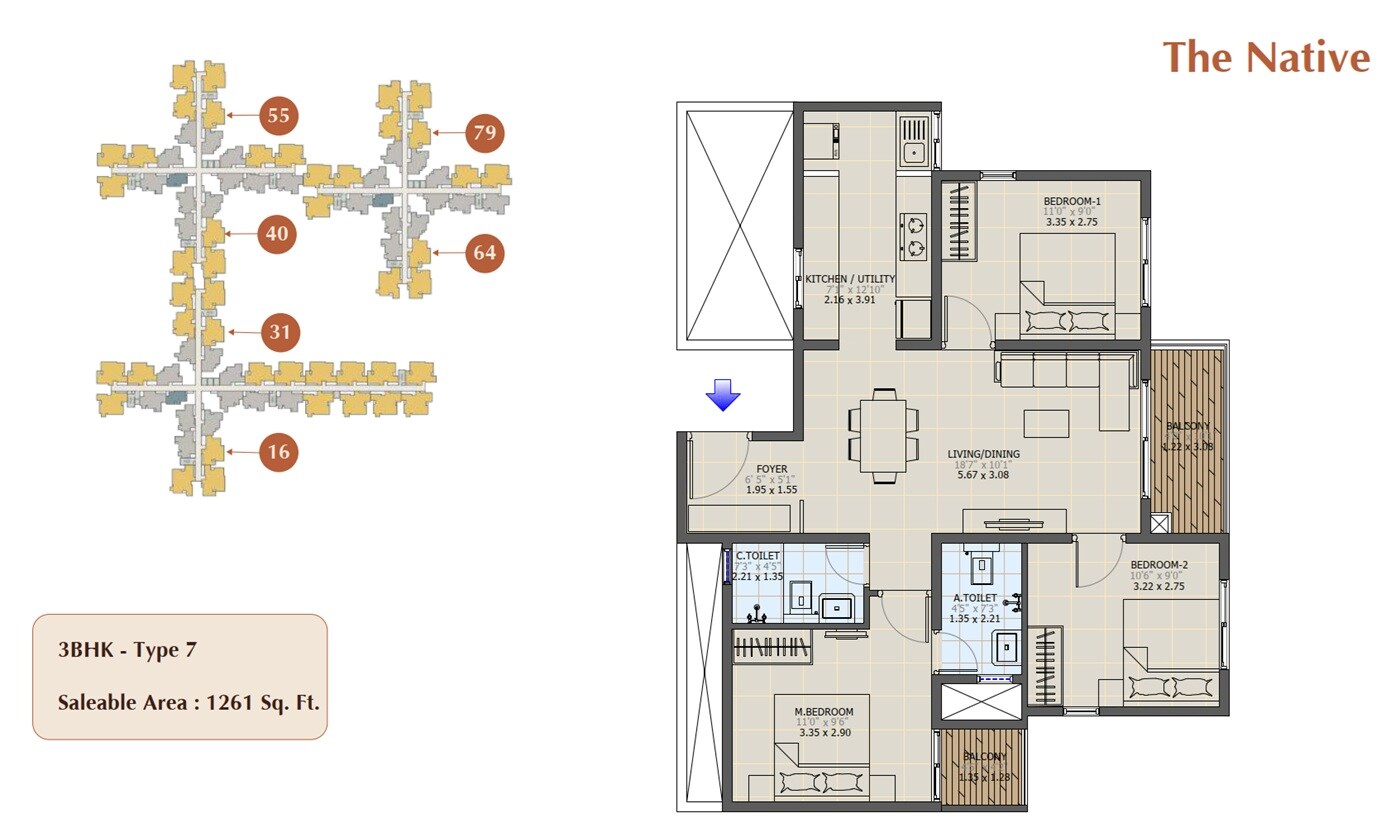 3 BHK 1261 Sq. Ft. Apartment