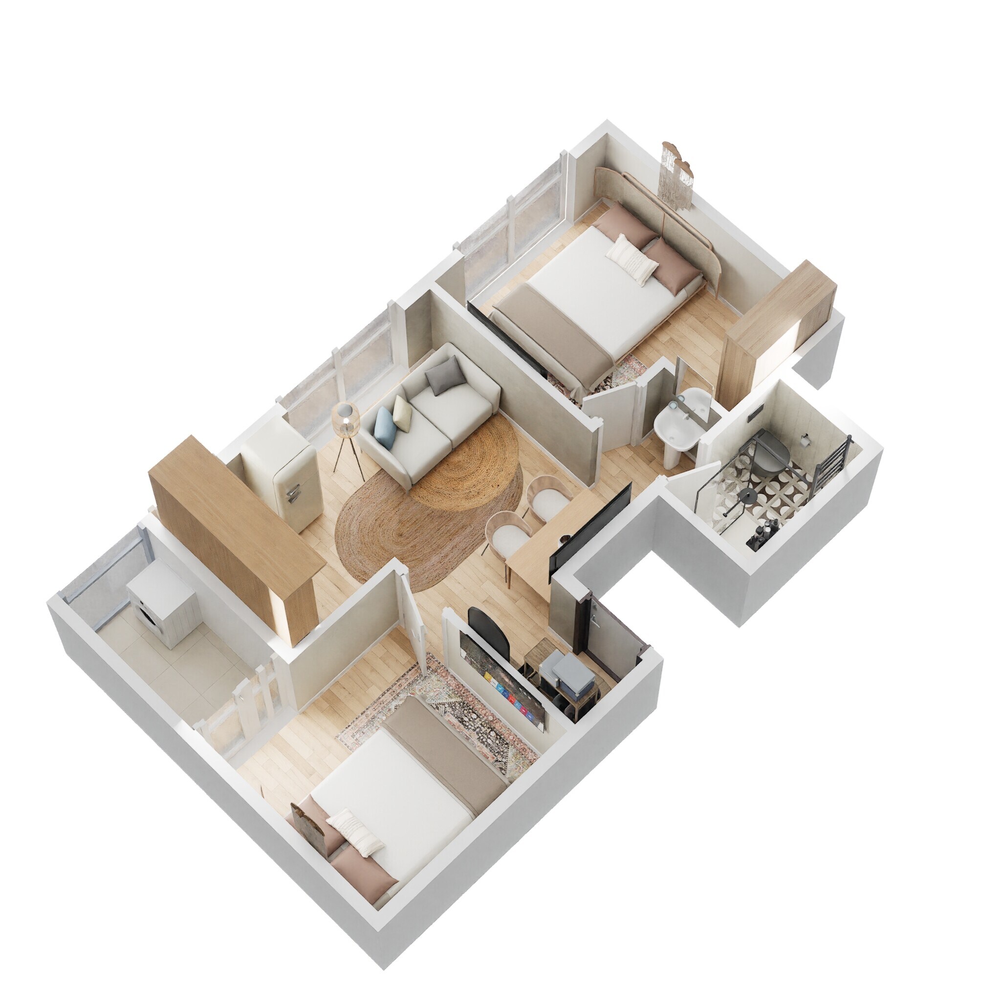 Floor plan of 2 BHK 590 Sq. Ft. Apartment in Sowparnika Unnathi, Bangalore