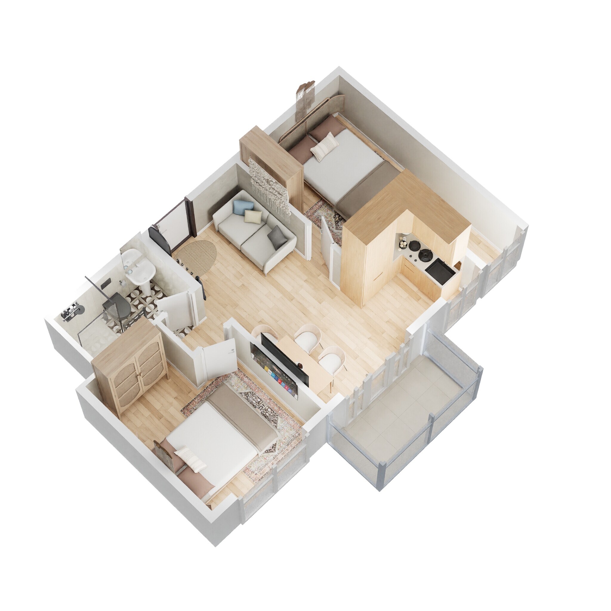 Floor plan of 2 BHK 692 Sq. Ft. Apartment in Sowparnika Unnathi, Bangalore